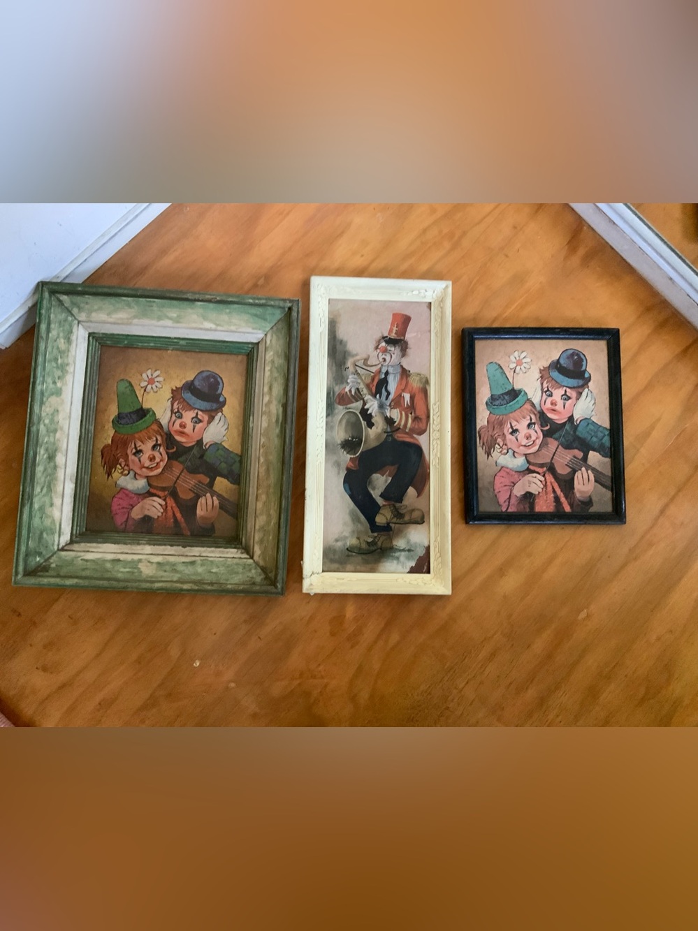 Set of 3 Vintage Clown Wall Art Prints  with Frames